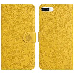 For iPhone 7 Plus / 8 Plus Floral Embossed Pattern Leather Phone Case(Yellow)