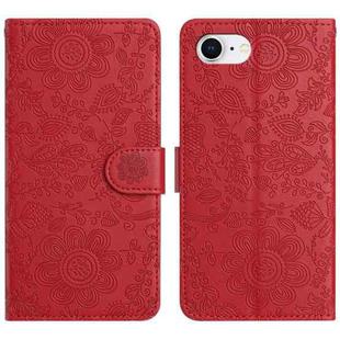 For iPhone SE 2024 Floral Embossed Pattern Leather Phone Case(Red)