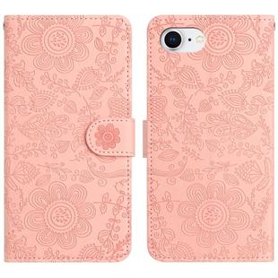 For iPhone SE 2024 Floral Embossed Pattern Leather Phone Case(Pink)