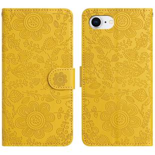 For iPhone SE 2024 Floral Embossed Pattern Leather Phone Case(Yellow)