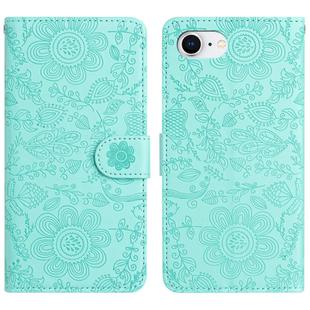 For iPhone SE 2024 Floral Embossed Pattern Leather Phone Case(Light Green)