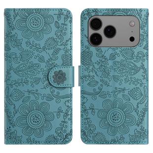 For iPhone 17 Pro Floral Embossed Pattern Leather Phone Case(Dark Green)