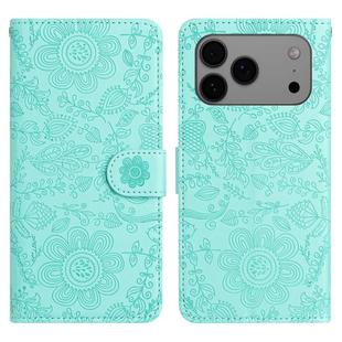 For iPhone 17 Pro Floral Embossed Pattern Leather Phone Case(Light Green)