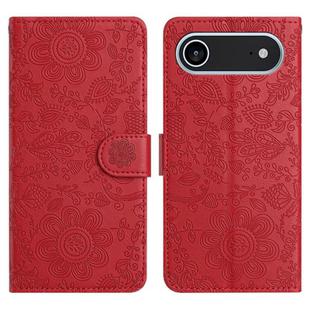 For iPhone 17 Air Floral Embossed Pattern Leather Phone Case(Red)