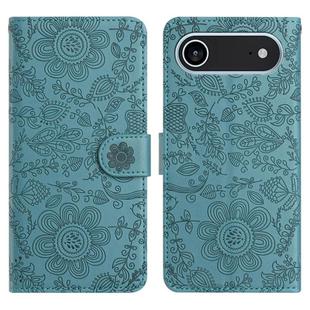 For iPhone 17 Air Floral Embossed Pattern Leather Phone Case(Dark Green)