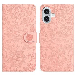 For iPhone 17 Floral Embossed Pattern Leather Phone Case(Pink)