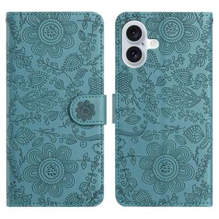 For iPhone 17 Floral Embossed Pattern Leather Phone Case(Dark Green)