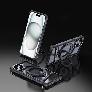 For iPhone 15 Lingkong Series MagSafe Metal Phone Case with Holder(Black)