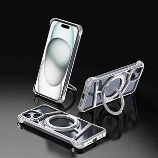 For iPhone 15 Lingkong Series MagSafe Metal Phone Case with Holder(Silver)