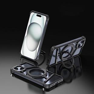 For iPhone 13 Lingkong Series MagSafe Metal Phone Case with Holder(Black)