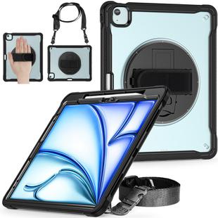 For iPad Air 13 2024 Heavy Duty Hybrid Tablet Case with Hand Grip & Strap(Black Transparent)