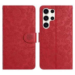 For Samsung Galaxy S24 Ultra 5G Floral Embossed Pattern Leather Phone Case(Red)