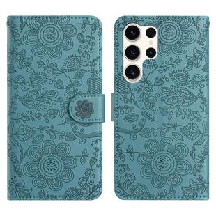 For Samsung Galaxy S24 Ultra 5G Floral Embossed Pattern Leather Phone Case(Dark Green)