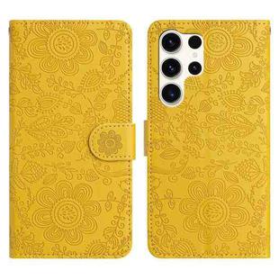 For Samsung Galaxy S24 Ultra 5G Floral Embossed Pattern Leather Phone Case(Yellow)