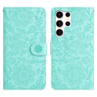 For Samsung Galaxy S24 Ultra 5G Floral Embossed Pattern Leather Phone Case(Light Green)