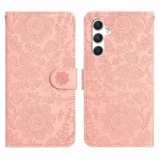 For Samsung Galaxy S24+ 5G Floral Embossed Pattern Leather Phone Case(Pink)