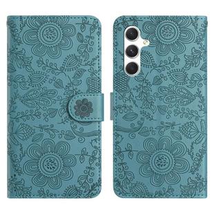 For Samsung Galaxy S24+ 5G Floral Embossed Pattern Leather Phone Case(Dark Green)