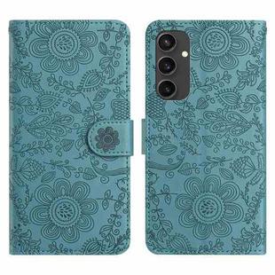 For Samsung Galaxy S24 FE 5G Floral Embossed Pattern Leather Phone Case(Dark Green)