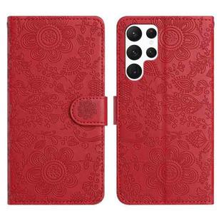 For Samsung Galaxy S23 Ultra 5G Floral Embossed Pattern Leather Phone Case(Red)