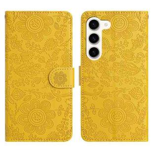 For Samsung Galaxy S23+ 5G Floral Embossed Pattern Leather Phone Case(Yellow)