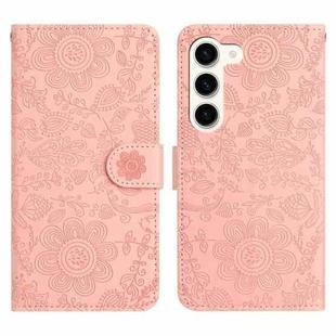 For Samsung Galaxy S23 5G Floral Embossed Pattern Leather Phone Case(Pink)