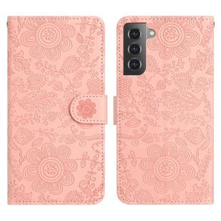 For Samsung Galaxy S22+ 5G Floral Embossed Pattern Leather Phone Case(Pink)