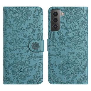 For Samsung Galaxy S22+ 5G Floral Embossed Pattern Leather Phone Case(Dark Green)