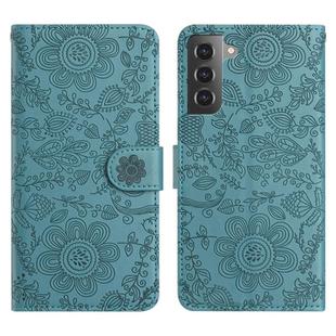 For Samsung Galaxy S22 5G Floral Embossed Pattern Leather Phone Case(Dark Green)