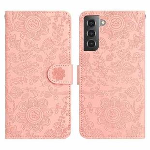 For Samsung Galaxy S21+ 5G Floral Embossed Pattern Leather Phone Case(Pink)