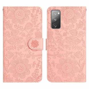 For Samsung Galaxy S20 FE 5G Floral Embossed Pattern Leather Phone Case(Pink)