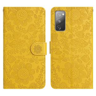 For Samsung Galaxy S20 FE 5G Floral Embossed Pattern Leather Phone Case(Yellow)