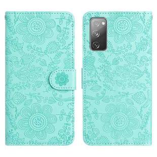 For Samsung Galaxy S20 FE 5G Floral Embossed Pattern Leather Phone Case(Light Green)