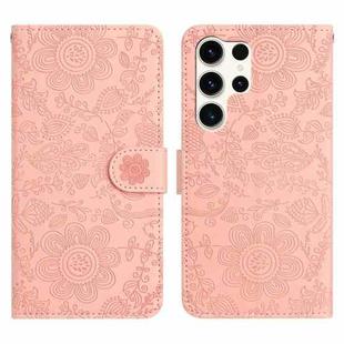 For Samsung Galaxy S25 Ultra 5G Floral Embossed Pattern Leather Phone Case(Pink)