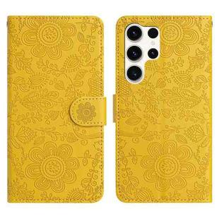For Samsung Galaxy S25 Ultra 5G Floral Embossed Pattern Leather Phone Case(Yellow)