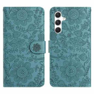For Samsung Galaxy S25+ 5G Floral Embossed Pattern Leather Phone Case(Dark Green)