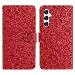 For Samsung Galaxy S25 5G Floral Embossed Pattern Leather Phone Case(Red)