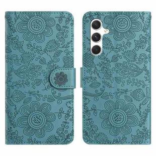 For Samsung Galaxy S25 5G Floral Embossed Pattern Leather Phone Case(Dark Green)