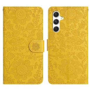 For Samsung Galaxy S25 5G Floral Embossed Pattern Leather Phone Case(Yellow)