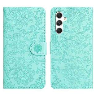 For Samsung Galaxy S25 5G Floral Embossed Pattern Leather Phone Case(Light Green)