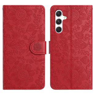 For Samsung Galaxy S25 FE 5G Floral Embossed Pattern Leather Phone Case(Red)