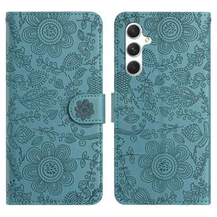 For Samsung Galaxy S25 FE 5G Floral Embossed Pattern Leather Phone Case(Dark Green)