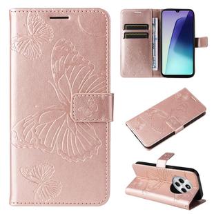 For Redmi 14C 4G Global 3D Butterfly Embossed Pattern Flip Leather Phone Case(Rose Gold)