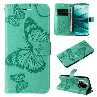 For Redmi Note 14 Pro / 14 Pro+ 5G 3D Butterfly Embossed Pattern Flip Leather Phone Case(Green)
