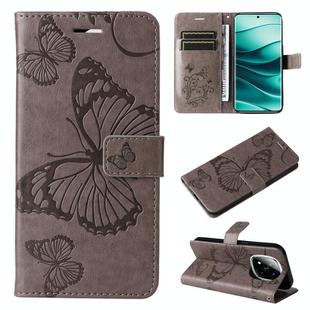 For Redmi Note 14 Pro / 14 Pro+ 5G 3D Butterfly Embossed Pattern Flip Leather Phone Case(Grey)