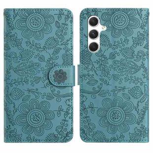 For Samsung Galaxy A24 Floral Embossed Pattern Leather Phone Case(Dark Green)