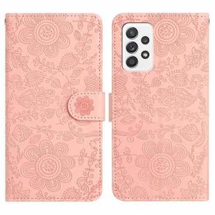 For Samsung Galaxy A33 Floral Embossed Pattern Leather Phone Case(Pink)