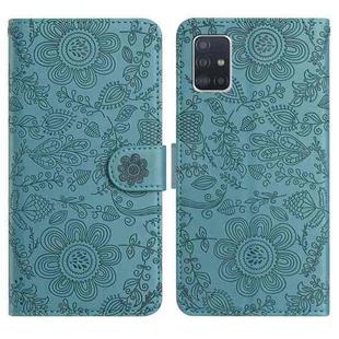 For Samsung Galaxy A51 4G Floral Embossed Pattern Leather Phone Case(Dark Green)