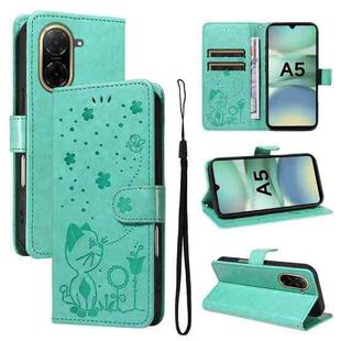 For Redmi A5 4G 173.3mm Cat and Bee Embossed Flip Leather Phone Case(Green)