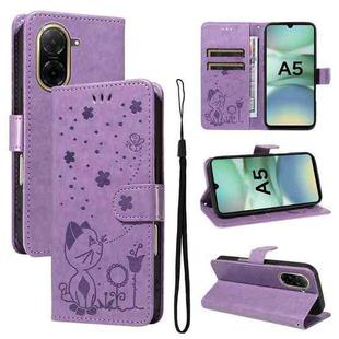 For Redmi A5 4G 173.3mm Cat and Bee Embossed Flip Leather Phone Case(Purple)