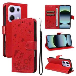For Redmi Note 14S 4G / Note 13 Pro 4G Cat and Bee Embossed Flip Leather Phone Case(Red)